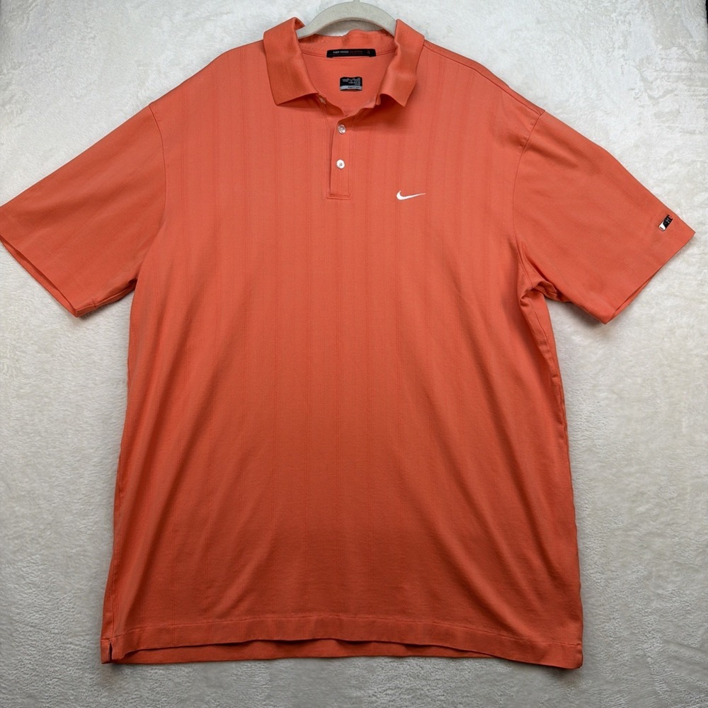 Nike Tiger Woods Collection Golf Polo Orange Dri-FIT‎ Striped Shirt Men's XL